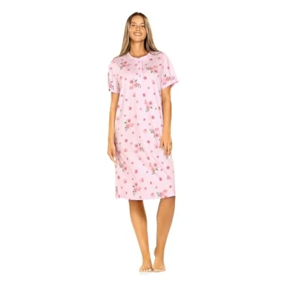 Abbildung von Comtessa Damen Nachtemd 251229 Kurzarm Knopfleiste Rosa 100% Baumwolle Gr. 58 XXXL