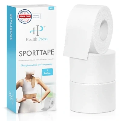 Abbildung von Health Press® Profi Sporttape Rollen weiß 3,8cm x 10m 3 St