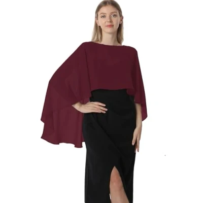 Abbildung von Hotshawl Capelets für Frauen Chiffon Cape Schals und Wraps Abendkleid Hochzeit Umhänge Cover Up, Burgunder, Einheitsgröße