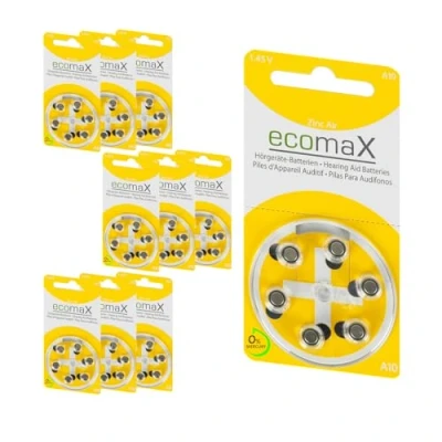 Abbildung von ecomaX HÖRGERÄTE BATTERIE Typ 10 PR70 GELB A10 BATTERIEN (90)