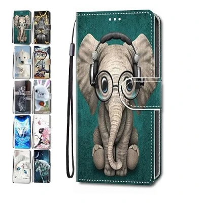 Abbildung von Hülle für Samsung Galaxy A15 5G Leder Tasche Flip Case Mädchen Jungs Muster Design Etui Schutzhülle Cover Handyhülle Elefant