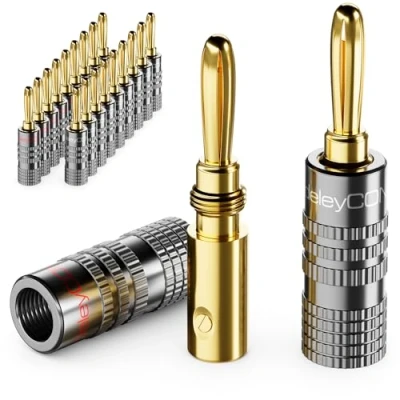 Abbildung von deleyCON 20 Stück Bananenstecker Set Vergoldet Schraubbar für Lautsprecherkabel Boxenkabel 0,75 mm 4,5 &amp; z. B. HiFi Audio Heimkino Receiver Grau