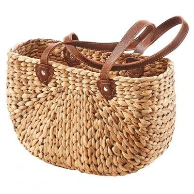 Abbildung von Kobolo Shopper Korbtasche aus Wasserhyazinthe Lederhenkel natur braun
