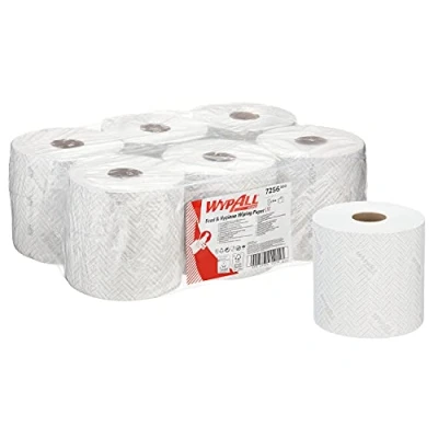 Abbildung von WypAll L10 Papierreinigungstücher für Lebensmittel und Hygiene 7256 1 lagige Reinigungstücher, weiß 6 Rollen mit Zentralentnahme x 800 (insges. 4.800)