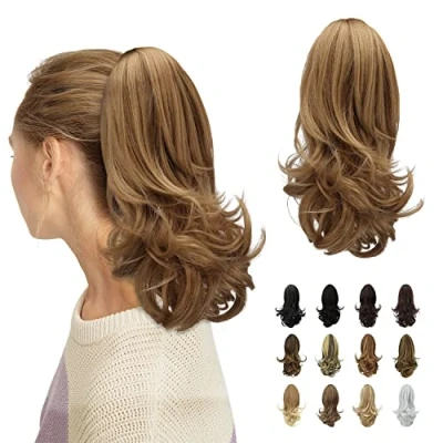 Abbildung von Sofeiyan 33cm Pferdeschwanzverlängerung Langer Lockiger Pferdeschwanz Clip in Klaue Haarverlängerung Natürlich Aussehendes Synthetisches Haarteil für Frauen, Helle Blondinenmischung Erdbeerblond
