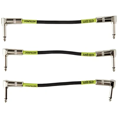 Abbildung von Ernie Ball Patchkabel beidseitig gewinkelt, 15,24 cm, 3er Pack, Schwarz