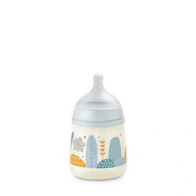 Abbildung von Suavinex, Babyflasche 150 ml mit physiologischem Sauger SX Pro aus Silikon, Anti Colic Ventil, Langsamer Nahrungsfluss (S), für Neugeborene, Babys +0 Monate, Dreams Blue