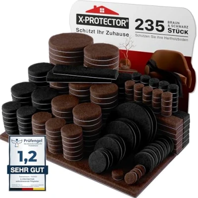 Abbildung von X Protector Filzgleiter 235 Stück Möbelgleiter Braun &amp; Schwarz Dicker Filz Selbstklebend Bodenschoner für Stühle Große Menge an Schützen Sie Ihre Holzfußböden