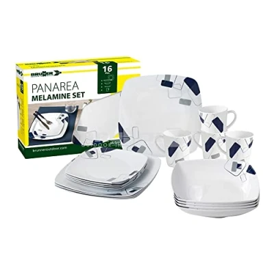 Abbildung von BRUNNER Campinggeschirr Set (16 teiliges Set) für 4 Personen Melamin Panarea aus hochwertigem Melamin, rutschfest und langlebig