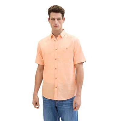 Abbildung von TOM TAILOR Herren Regular Fit Leinen Hemd mit Brusttasche, 31200 Washed Orange Chambray, S