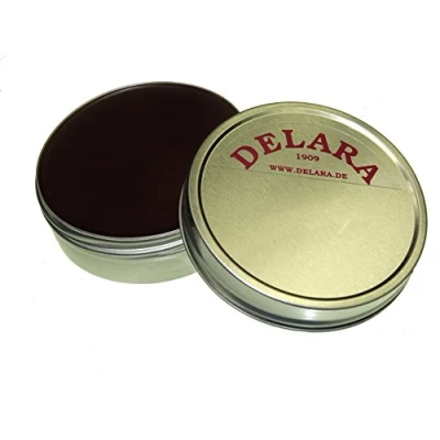 Abbildung von DELARA Hochwertiger Pflegebalsam für Leder mit Jojoba und Bienenwachs schützt Glattleder wirksam vor Austrocknung Oxidation, Farbe: Braun Made in Germany