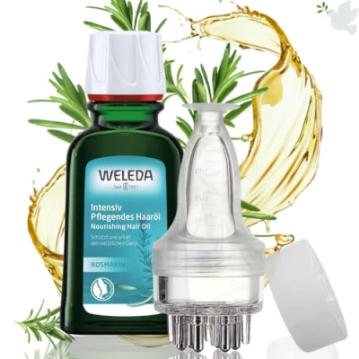 Abbildung von Haaröl Applikator kompatibel mit WELEDA Bio Rosmarin Haarkur Rosmarinöl fördert das natürliche Haarwachstum &amp; eine gesunde Kopfhaut. Haarpflege für sprödes brüchiges Haar (vegan/50ml)