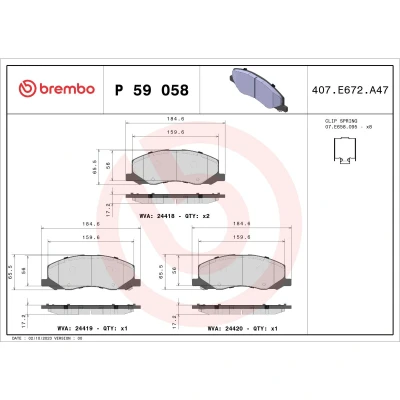 Abbildung von BREMBO P 59 058 Bremsbelagsatz mit akustischer Verschleißwarnung Anti Quietsch Blech Zubehör OPEL: Insignia A Schrägheck