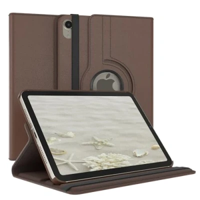 Abbildung von EAZY Case Tablet Hülle für iPad Mini 6. Generation 2021 Schutzhülle 8.3 Zoll Smart Cover Rotationcase zum Aufstellen Klapphülle 360 drehbar mit Standfunktion Tasche Kunstleder Braun