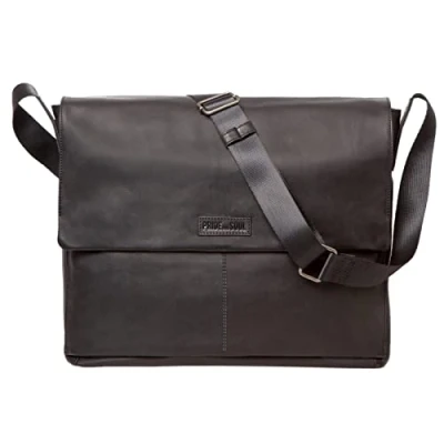 Abbildung von Pride and Soul 47532 Umhängetasche URBAN, Notebooktasche für 12&quot; Laptops, Laptoptasche aus Echt Leder, Tasche Büro und Freizeit, Schultertasche ca. 30 x 38 8 cm, Schwarz