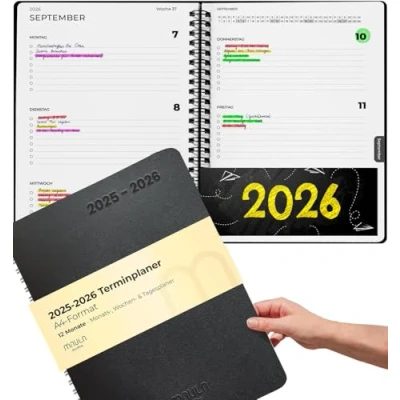 Abbildung von Kalender 2025 2026 A4 Terminkalender, Lehrerplaner, Schülerplaner, Uni Planer Wochenplaner Buchkalender Terminplaner, Notizbuch mit Buch Juli bis