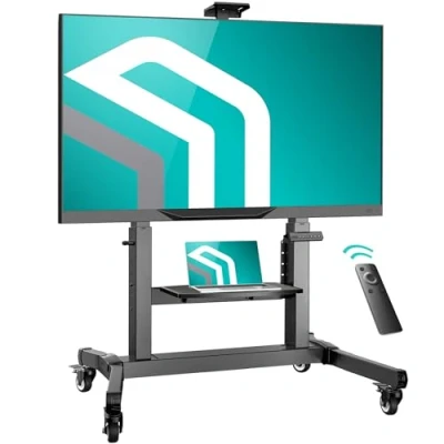Abbildung von ONKRON Motorisierter TV Ständer rollbar für 50 100 Zoll bis zu 120 kg, elektrischer Fernsehständer höhenverstellbar mit Fernbedienung 1000x600 VESA Wagen Rollen neigbar Schwarz TS1991E