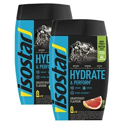 Abbildung von Isostar Hydrate &amp; Perform Iso Drink 400 g isotonisches Getränkepulver Elektrolyt Pulver zur Unterstützung der sportlichen Leistungsfähigkeit Grapefruit (2x400g)