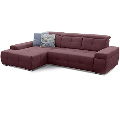 Abbildung von Cavadore Ecksofa Mistrel mit Schlaffunktion, L Form Sofa leichter Fleckentfernung dank Soft Clean, geeignet für Haushalte Kindern, Haustieren, 273 x 77 173, rot