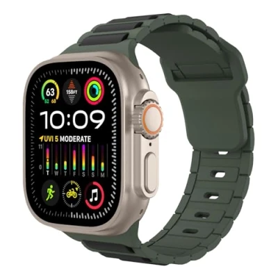 Abbildung von TiMOVO Freizeitarmband Kompatibel mit Apple Watch Armband 41/40/38 mm, No Gap Leder Hybrid Silikonarmband, für iWatch Serie 10/9/8/7/6/5/4/3/2/1/SE, Aschfahl