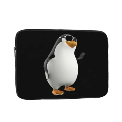 Abbildung von Pinguin mit Brille bedruckte Laptophülle für 17 Zoll Laptop, stoßfestes Oxford Gewebe, Laptop Schutzhülle, Laptoptasche