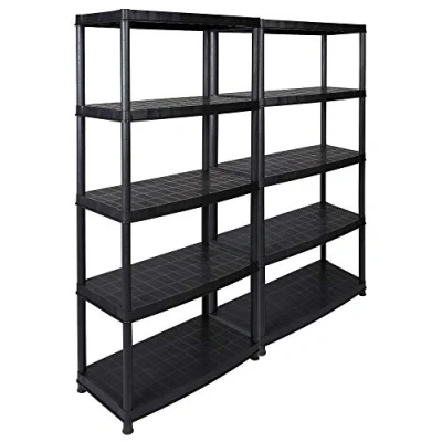 Abbildung von Kreher 2 Stück XXL Kunststoffregal, Schwerlastregal, Kellerregal 5 Böden, Schwarz, max. 350 kg Traglast pro Regal. TÜV Rheinland