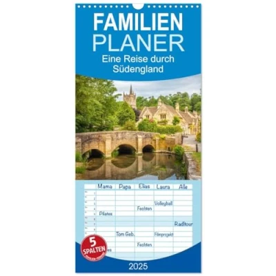 Abbildung von Familienplaner 2025 Eine Reise durch Südengland mit 5 Spalten (Wandkalender, 21 cm x 45 cm), CALVENDO