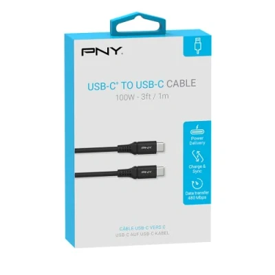 Abbildung von PNY USB C™ auf C Kabel 1m, bis zu 100W, ideal zum Laden und Synchronisieren von Laptops, Smartphones, Tablets anderen Typ fähigen Geräten Zubehör