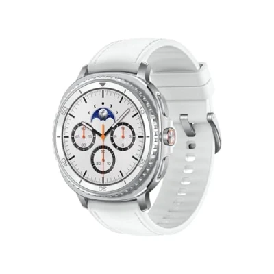 Abbildung von Samsung Galaxy Watch8 Classic Smartwatch, Fitness Uhr und Tracker, Hybrid Band Wearable Display, Drehbare Lünette, 64 GB Speicher, 46 mm, Bluetooth, White, 3 Jahre Herstellergarantie