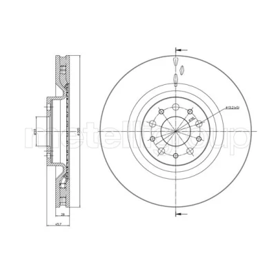 Abbildung von METELLI 23 1392C Bremsscheibe 305,0 28,0 5 59,0 Belüftet lackiert FIAT: 500L, Doblo II Kasten / Kombi, OPEL: Combo D Kombi