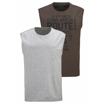Abbildung von Man&#039;s World Muscleshirt (2er Pack) ärmellos, bedruckt, Rundhalsausschnitt, aus 100% Baumwolle