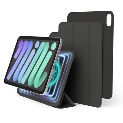 Abbildung von elago Magnetische Folio Hülle Kompatibel mit iPad Mini 8.3 Zoll Rückwand kann an Metallmaterialien befestigt Werden, Apple Pencil und elago&#039;s Case (Dunkelgrau)