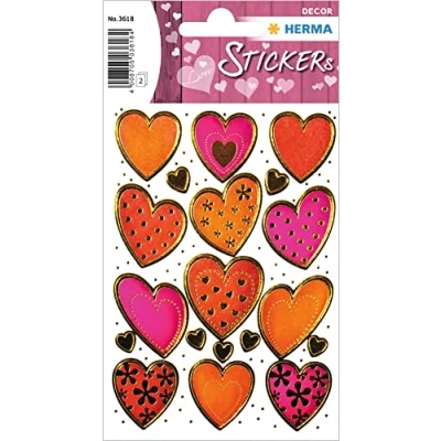 Abbildung von HERMA 3618 Aufkleber Herzen Rot Rosa groß, 38 Stück, Herz Sticker mit Gold Prägung, Etiketten in Herzform für Valentinstag Liebe Hochzeit Geburtstag Scrapbooking Dekoration Geschenk Briefe DIY Basteln