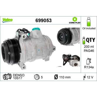 Abbildung von VALEO 699053 Kompressor 10S17 12 PAG 46 R 134a mit Kompressoröl NEW ORIGINAL PART BMW: X5, LAND ROVER: Range Rover 3