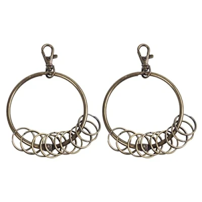 Abbildung von SRMAN 2X Bronze Ton Karabinerhaken Gefaengniswaerter Schluesselring 10 Schleifen Schluesselanhaenger Ring 7.6cm