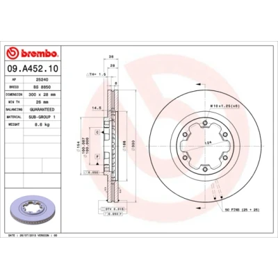 Abbildung von BREMBO 09.A452.10 Bremsscheibe 300 28 6 innenbelüftet NISSAN: Navara Pickup, Pathfinder 2, Pick Up