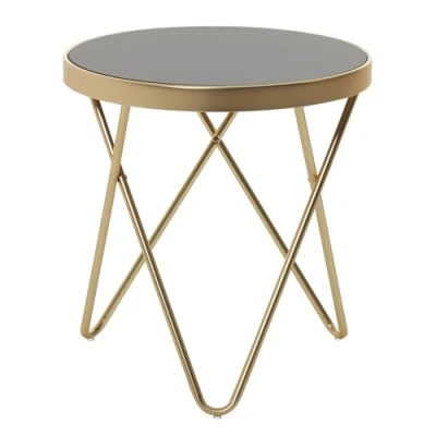 Abbildung von FineBuy Design Beistelltisch Parma 42 x 46 cm rund schwarz/Couchtisch matt Gold, Designer Glas Wohnzimmertisch modern, Glastisch mit Metallgestell, Kleiner Sofatisch