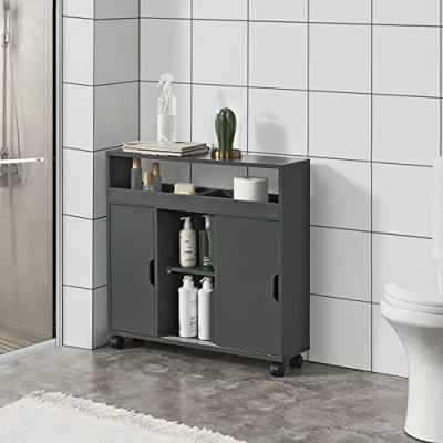 Abbildung von en.casa Badkommode, »Lumijoki« Badezimmerschrank Mehrzweckschrank mit Rollen Dunkelgrau