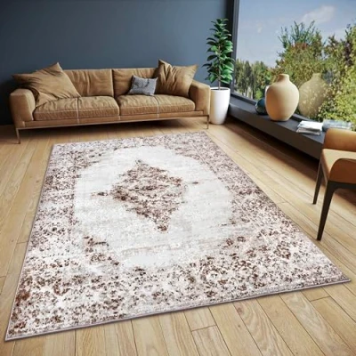 Abbildung von Hanse Home Retro Teppich Orientalisch Orientalischer Kurzflor Wohnzimmerteppich im Vintage Look, Orient Läufer für Schlafzimmer, Esszimmer, Wohnzimmer, Flur, Küche Creme Braun, 57x90cm