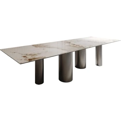 Abbildung von Esstisch Edge 300x100 Keramik Minas Melange Weiß Beige Pilier Edelstahl Graphit