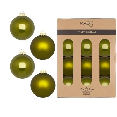 Abbildung von Weihnachtskugeln Glas 8cm 12 Stück matt &amp; glänzend Christbaumkugeln Weihnachtsbaumkugeln für Weihnachten Christbaumschmuck Weihnachtsbaumschmuck Green Olives