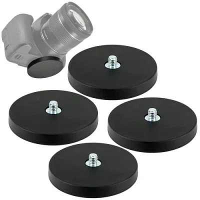 Abbildung von Neodym Magnet Gummiert Magnetische Halterung mit 1/4 Zoll Gewinde Kamerahalterung Kamera Mount für Actioncam DSLR GoPro oder Studio Lampen (66mm 22 KG, 4 Stück)