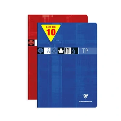 Abbildung von Clairefontaine 3167C Packung mit 10 Heften, geheftet, ideal für wissenschaftlichen Fächer, DIN A4 21x29,7 cm, 40 Blatt, französische Lineatur 90g / blanko 125g, farbig sortiert, 1 Pack