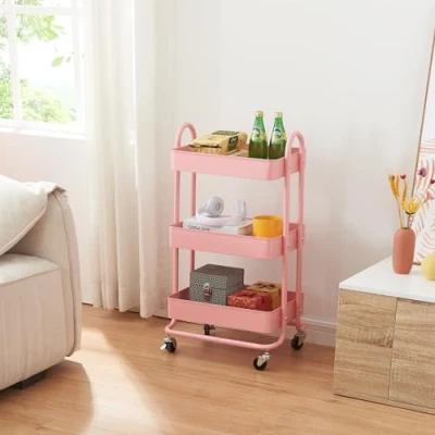 Abbildung von en.casa Küchenwagen, »Pyhäntä« Stahl mit 3 Ebenen Rosa