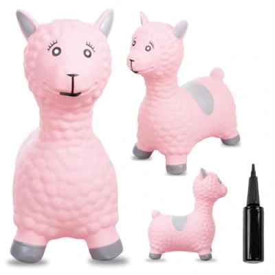 Abbildung von sun baby Hüpftiere ab 1 Jahr mit Pumpe aufblasbares Hüpfspielzeug aus Hochwertigem und Strapazierfähigem Gummi, Verschiedene Designs (Rosa Alpaka)