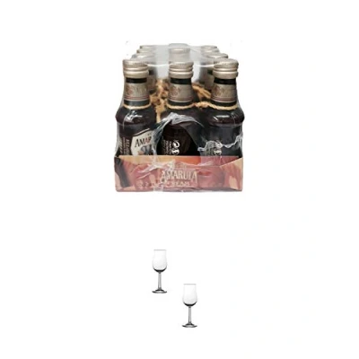 Abbildung von Amarula Südafrika Likör mit Sahne 12 x 0,05 Liter Miniaturen + Nosing Gläser Kelchglas Bugatti Eichstrich 2cl und 4cl 2 Stück