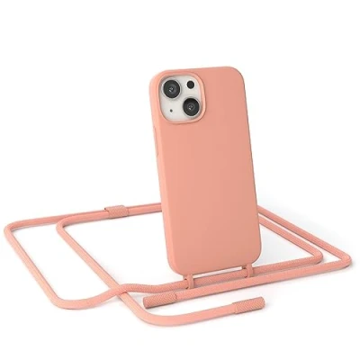 Abbildung von EAZY CASE Handykette Silikon Premium kompatibel mit iPhone 13 Mini Handyhülle Umhängeband, Handykordel Schutzhülle, Silikonhülle, Hülle Band, Kette für Smartphone, Koralle