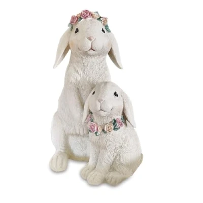 Abbildung von Loberon Hasen Sappos, handbemalt, Osterhasen Duo mit Blütenkranz, Romantik Look, Ostern, Osterdeko, Osterfiguren, Polyresin, weiß