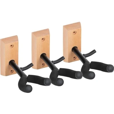 Abbildung von Classic Cantabile Violinen Wandhalter Holz SET 3 Stück (mit Bogenhalter, Moosgummipolsterung der Gabel, einfach mit zwei Schrauben zu montieren)