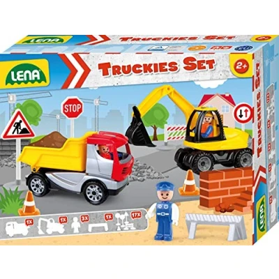 Abbildung von Lena® Spielzeug Kipper Truckies Set Baustelle, inkluisve Bagger und Spielfigur, Made in Europe